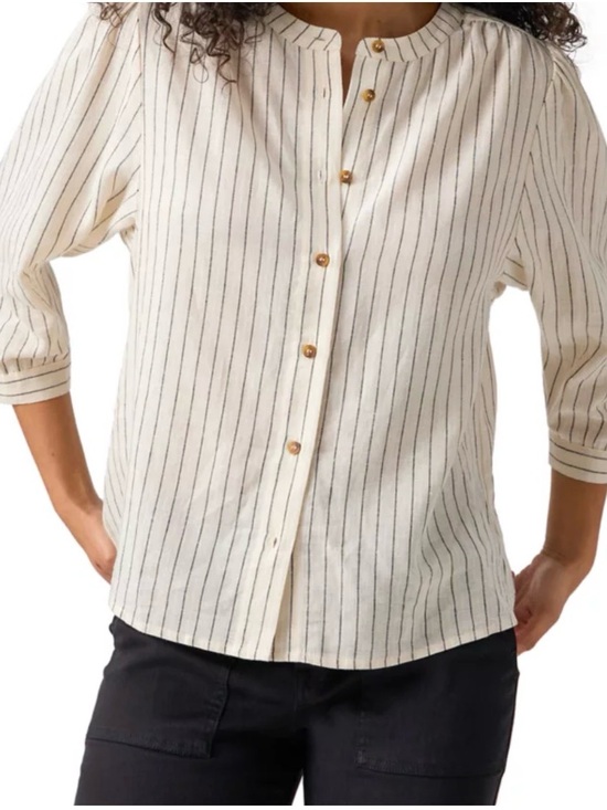 Sanctuary Tops - Sanctuary ‘The Femme’ Striped Button-Front Linen Top, color: Birch pinstripe